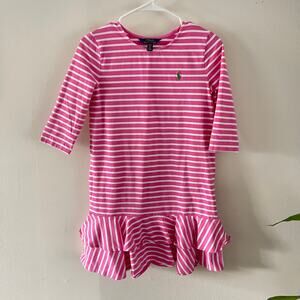Polo Ralph Lauren Striped Peplum Dress Girl XL Pink White Casual Preppy Nautical